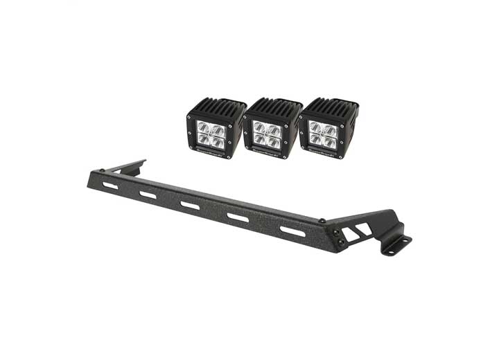 07-15 JEEP WRANGLER HOOD LIGHT BAR KIT TEXTURED BLACK 3 SQUARE LEDS