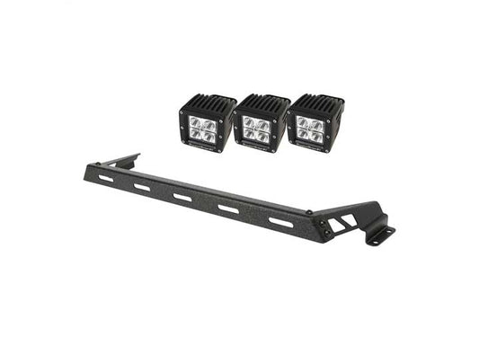 07-15 JEEP WRANGLER HOOD LIGHT BAR KIT TEXTURED BLACK 3 SQUARE LEDS